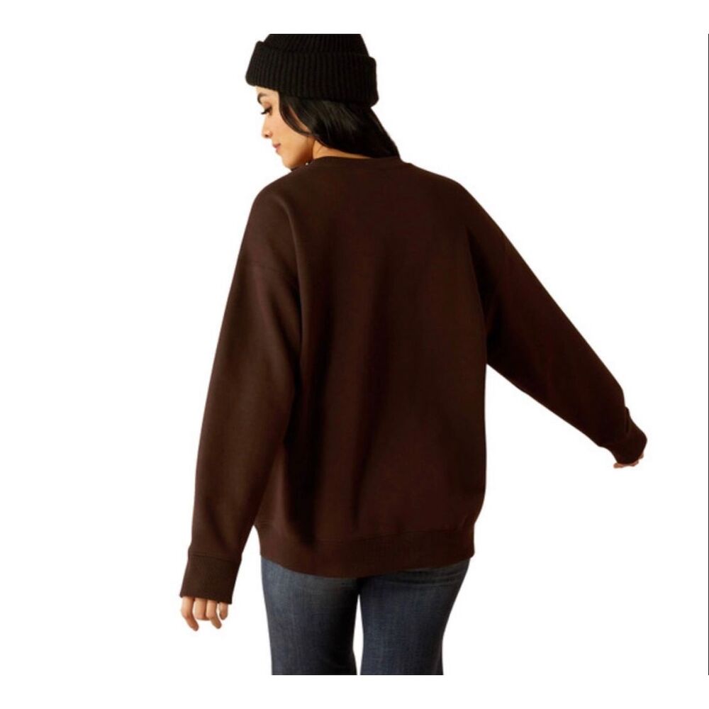ARIAT Women's Taurus Fleece Oversized brown Crew Neck Graphic Sweatshirt M NWT - Picture 3 of 8